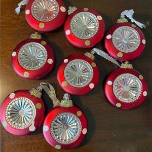 Red and Silver Holiday Ornaments Set